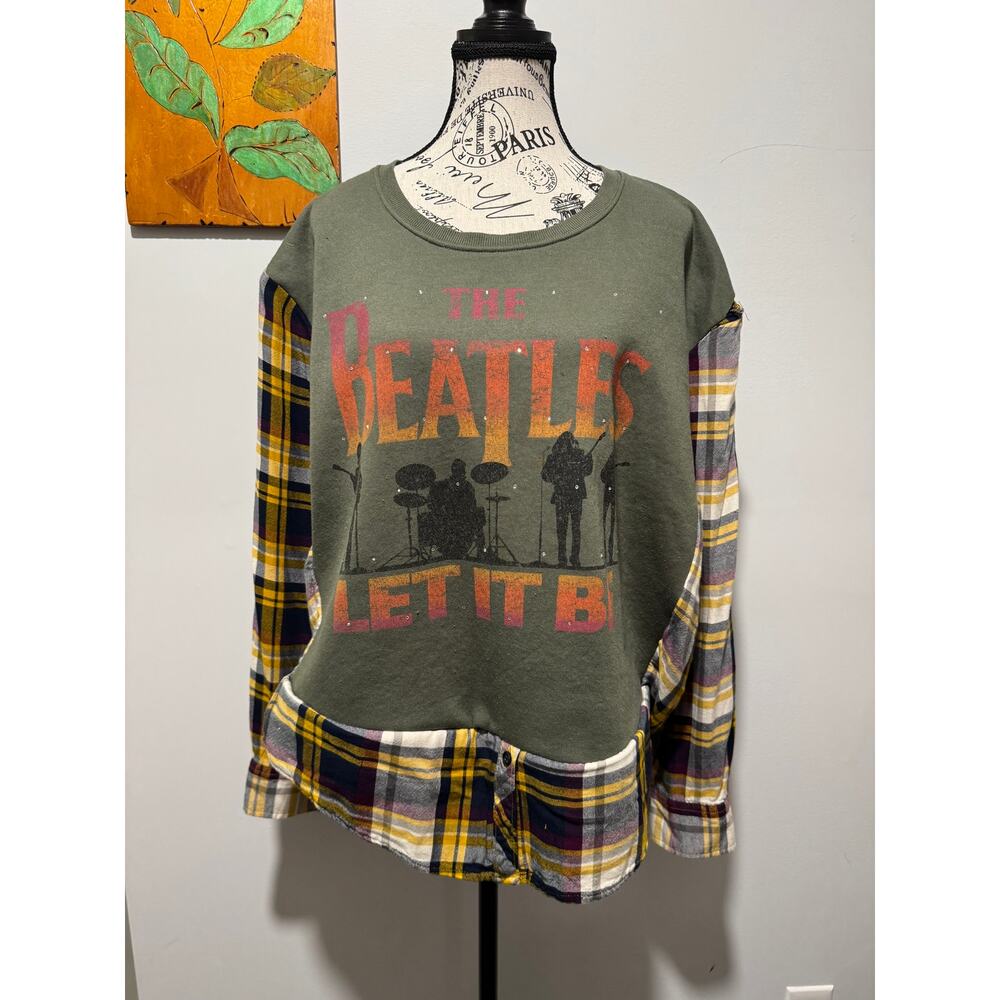 Upcycled Beatles Flannel/Sweatershirt